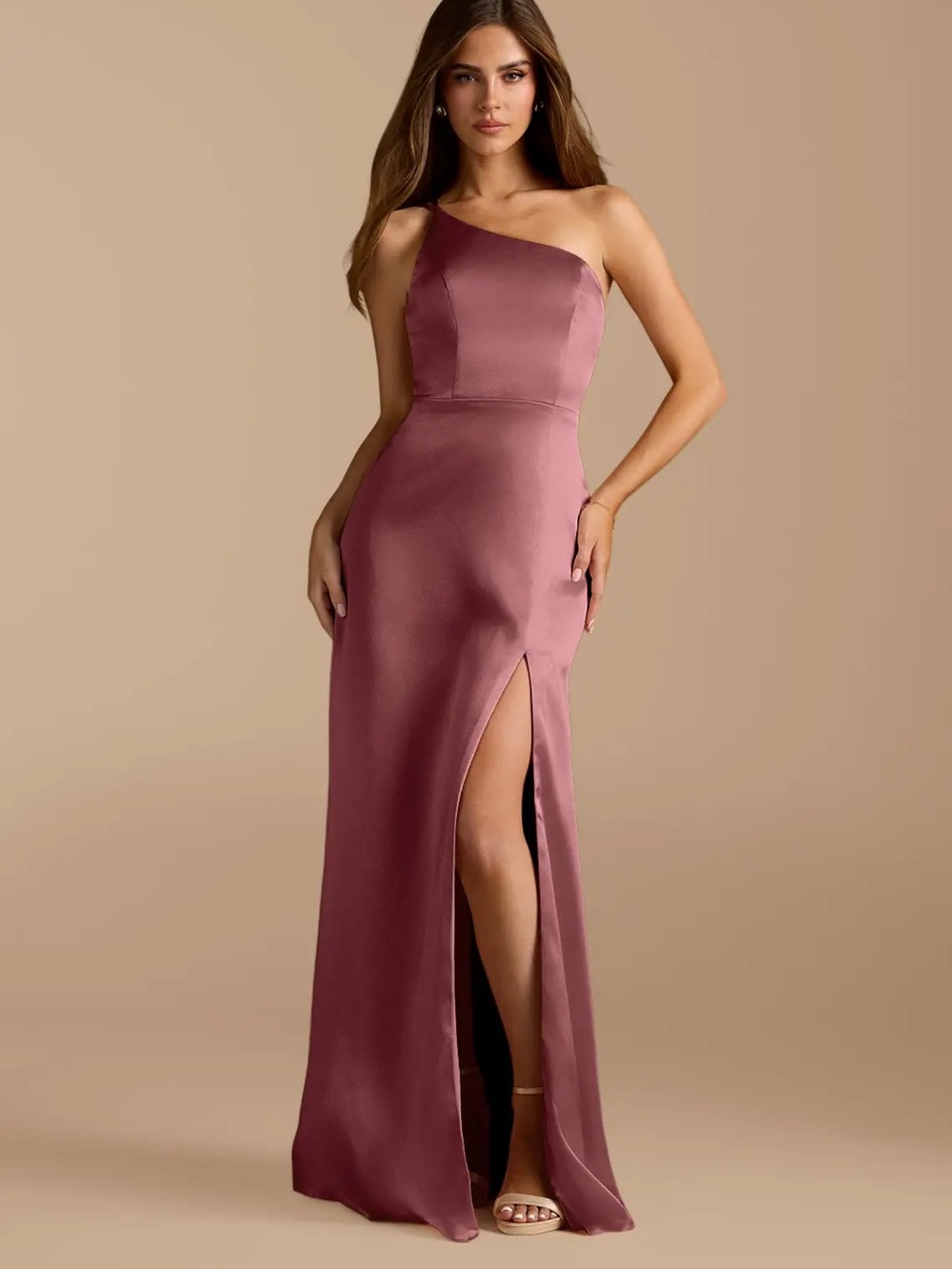 Azazie Vintage Mauve Metallic Satin Trina Bridesmaid Dress